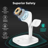 YM UD22 15W 5 in 1 Manyetik Kablosuz Şarj Cihazı Stand Fonksiyonlu Beyaz - 6