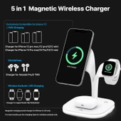 YM UD22 15W 5 in 1 Manyetik Kablosuz Şarj Cihazı Stand Fonksiyonlu Beyaz - 4