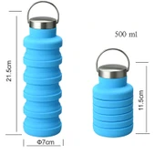 500ml Katlanabilir Silikon Seyahat Su Matarası Gri Kulplu Kapaklı - 3