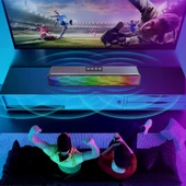 RGB Renkli Aydınlatmalı Uzun Masaüstü USB Kablosuz Bluetooth Hoparlör Siyah Model Q6 - 10