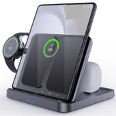 Samsung Galaxy Z Fold Uyumlu 3'ü 1 Arada Kablosuz Şarj Cihazı Siyah Model F16A - 1