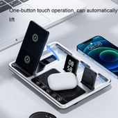 R11 4 in 1 30W Kablosuz Telefon Şarj Cihazı Ortam Işıklı Gri Siyah - 3