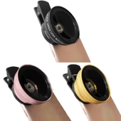 2 Parça 0.45X Ultra Geniş Açı Makro Kombinasyonlu Telefon Dış Lens Klipsi Siyah - 2
