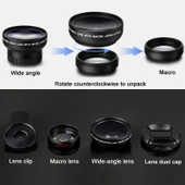 2 Parça 0.45X Ultra Geniş Açı Makro Kombinasyonlu Telefon Dış Lens Klipsi Siyah - 3