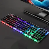LIMEIDE GTX300 USB Kablolu Retro 104 Tuşlu Yuvarlak Tuşlu Punk Siyah Klavye - 1