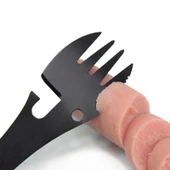 2 Parça 5 in 1 Çok Fonksiyonlu Siyah Paslanmaz Çelik Kamp Survival Çatal Bıçak Kaşık Şişe ve Konserve Açacağı - 4
