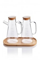 Balsa Bambu Tabaklı Borosilikat Cam Yağlık Sosluk 900ml+900ml - 1