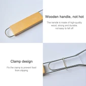 Krom Kaplama Ahşap Saplı Tekli Balık Izgara Kelepçesi Outdoor Barbekü Aracı - 3
