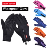 Outdoor Spor Kışlık Deri Yumuşak Sıcak Bisiklet Eldiveni Erkek Kadın Mavi M Beden - 3