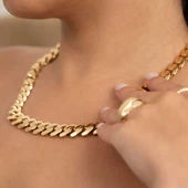 Taşsız Gurmet Tasarım Altın Zincir 12mm - 1