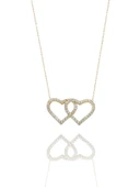 Çift İki Kalp Yan Yana Çok Şık 14 Ayar Altın Kolye thumbnail 1