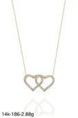 Çift İki Kalp Yan Yana Çok Şık 14 Ayar Altın Kolye thumbnail 2