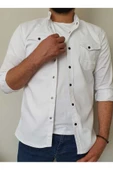 Tomiross Kıvanç Beyaz Erkek Rahat Esnek Slim Fit Kalıp Pamuklu Kot Gömlek KIVANC-1927 - 2