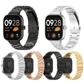 Xiaomi Redmi Watch 4 ve 5 Uyumlu Gümüş Renk Paslanmaz Çelik Metal Saat Kordonu Üç Boncuklu - 5
