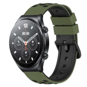 Xiaomi MI Watch S1 22mm İki Renkli Gözenekli Silikon Saat Kayışı Ordu Yeşili Siyah - 1