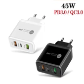 45W PD3.0 Hızlı Şarj Cihazı 2x QC3.0 USB Çoklu Port Siyah EU Fiş - 2