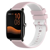 Xiaomi Haylou GST LS09B Uyumlu 22mm Pembe Beyaz Kareli Silikon Saat Kayışı - 1