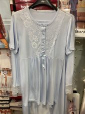 NEHİR 2036  Mavi Hamile Lohusa 3Lü Pijama Sabahlık Takım - 2