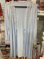 NEHİR 2036  Mavi Hamile Lohusa 3Lü Pijama Sabahlık Takım - 3