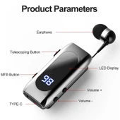 K55 Geri Çekilebilir Kablo Bluetooth 52 Akıllı Kulakiçi Spor Kulaklık Siyah - 4
