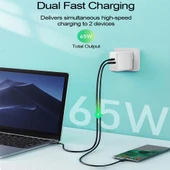65W PD USB C ve QC3 0 USB Dizüstü Şarj Adaptörü Beyaz UK ve US Fiş - 4
