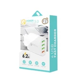 QC04 QC3.0 Hızlı Şarjlı 3 USB2.0 Çoklu Port Şarj Cihazı 3A USB 8 Pin Veri Kablosu Beyaz EU Fiş - 7