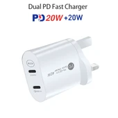 40W Çift Portlu PD Hızlı Şarj Cihazı Beyaz USB-C to 8 Pin Kablo UK Fiş - 2