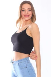 İnce Askılı Pamuklu Crop Bluz - 6