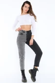 Yüksek Bel İki Renkli Mom Jean Kot Pantolon - 4