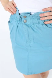 Yüksek Bel Beli Lastikli Kot Etek - 7