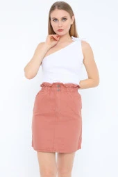 Yüksek Bel Beli Lastikli Kot Etek - 8