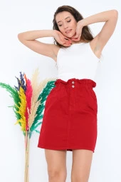 Yüksek Bel Beli Lastikli Kot Etek - 9