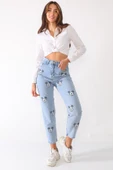 Yüksek Bel Taş Baskılı Boyfriend Kot Pantolon - 9