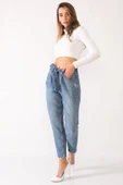 Kemerli Mom Jeans Kot Pantolon - 3