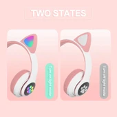 TG TN28 35mm Bluetooth 50 Cift Baglanti RGB Kedi Kulak Bass Stereo Gürültü Engelleme Mikrofonlu Kulaklık Yesil - 11