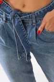 Kemerli Mom Jeans Kot Pantolon - 4