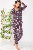 Çiçekli Düğmeli Pijama Takımı - 10