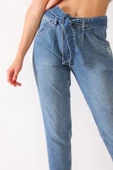 Kemerli Mom Jeans Kot Pantolon - 5