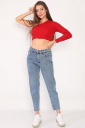 Yüksek Bel Full Likralı Mom Jeans Kot Pantolon - 7