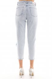 Metal Zımba Detaylı Yırtık Mom Jeans Kot Pantolon - 6