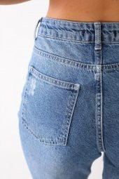 Metal Zımba Detaylı Yırtık Mom Jeans Kot Pantolon - 11