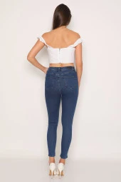 Yüksek Bel Yanları Taşlı Kot Pantolon thumbnail 6