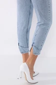 Yüksek Bel Paçası Yırtmaçlı Mom Jeans Kot Pantolon - 9