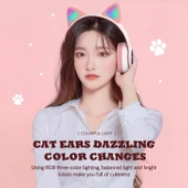 TG TN28 35mm Bluetooth 50 Cift Baglanti RGB Kedi Kulak Bass Stereo Gürültü Engelleme Mikrofonlu Kulaklık Yesil - 5