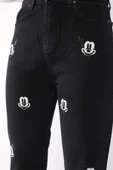 Yüksek Bel Taş Baskılı Boyfriend Kot Pantolon - 5
