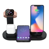HQ UD15 5 in 1 Çoklu Şarj İstasyonu Siyah 8 Pin Micro USB USB-C Kablosuz Şarj ve Saat Standı - 1