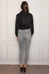 Yüksek Bel Likralı Yanları Akan Pullu Kot Pantolon - 4