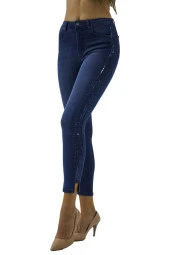 Yüksek Bel Likralı Yanları Akan Pullu Kot Pantolon - 5