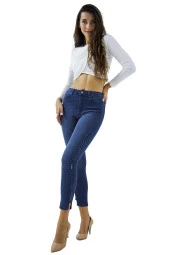 Yüksek Bel Likralı Yanları Akan Pullu Kot Pantolon - 6