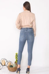 Yüksek Bel Likralı Yanları Akan Pullu Kot Pantolon - 9